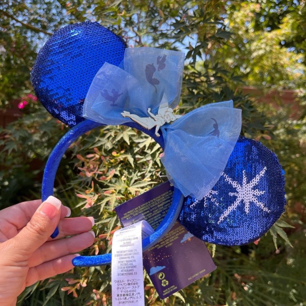Disney Blue Sequin Minnie Ear Headband with Tinker Bell Bow